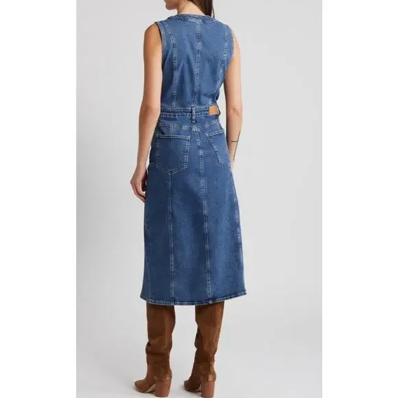 Rails Westwood Denim Jean Sleeveless Midi Dress Western Blue Stone Wash Sz M - Picture 2 of 6